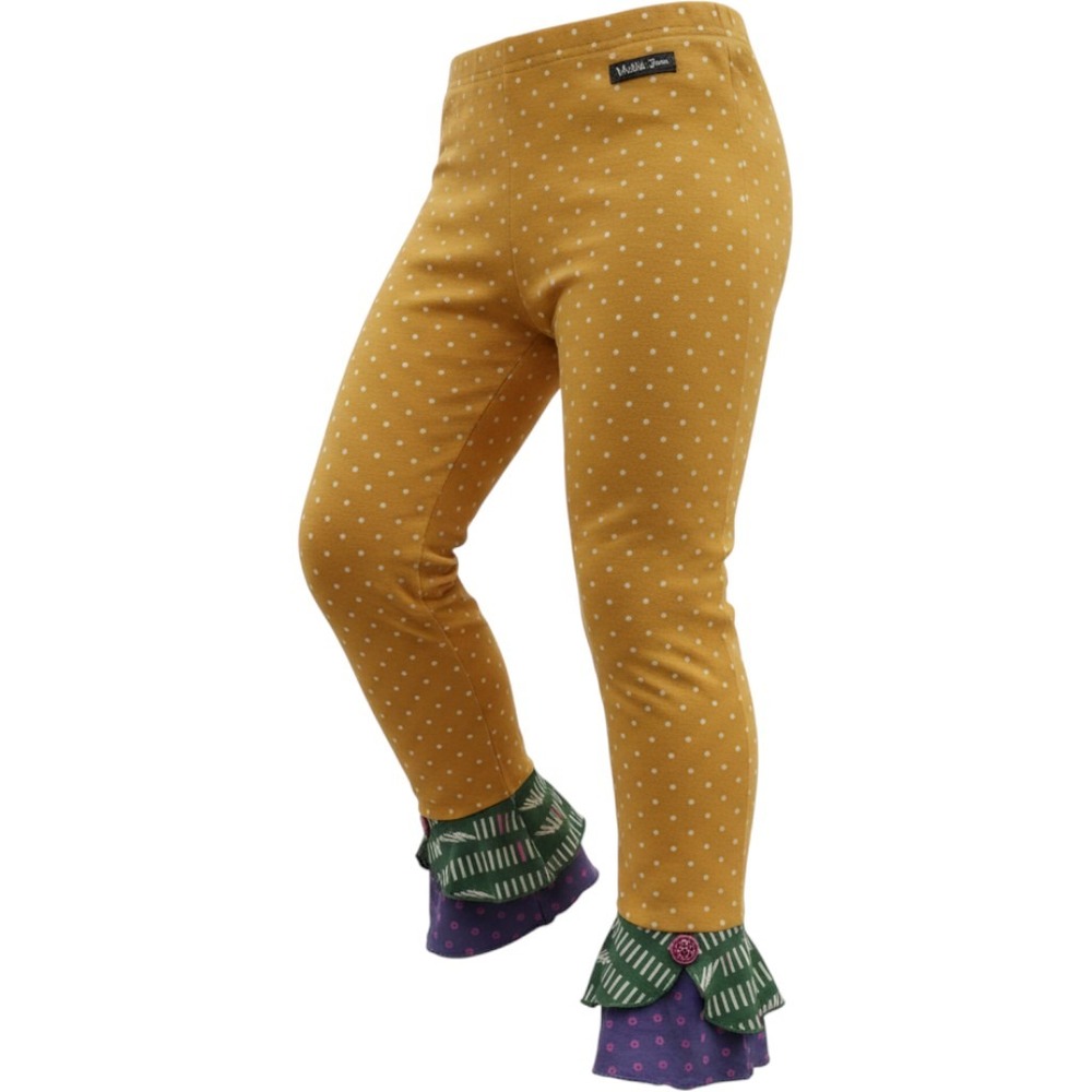 Matilda Jane Girls Mustard Yellow Polka Dot Ruffle Hem Leggings Size 10